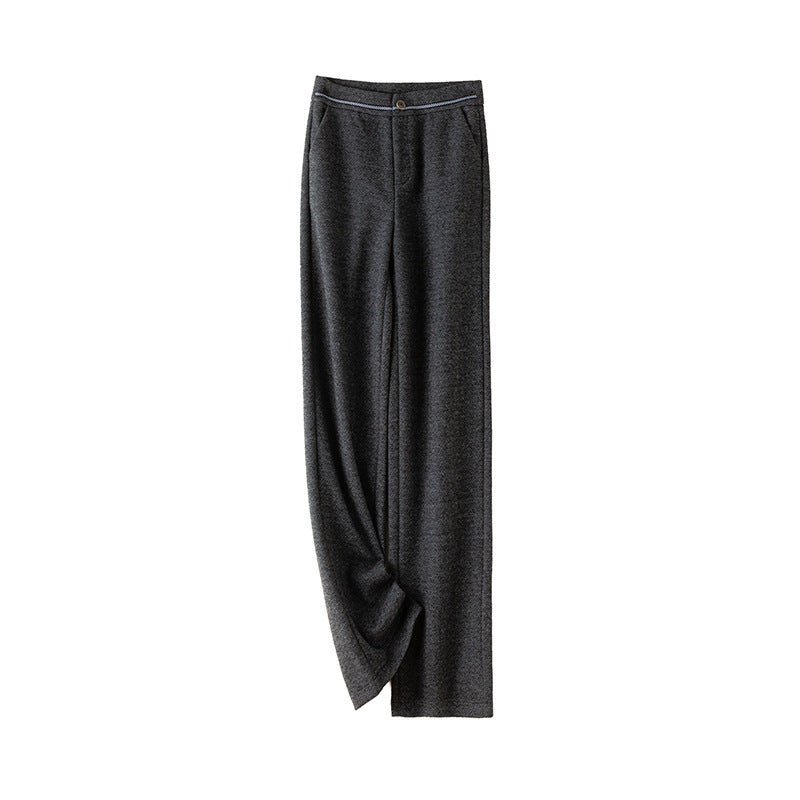 Herringbone Wool Soft And Thickened Woolen Pants Women's High Waist Wide Leg Pants