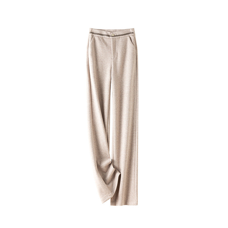 Herringbone Wool Soft And Thickened Woolen Pants Women's High Waist Wide Leg Pants