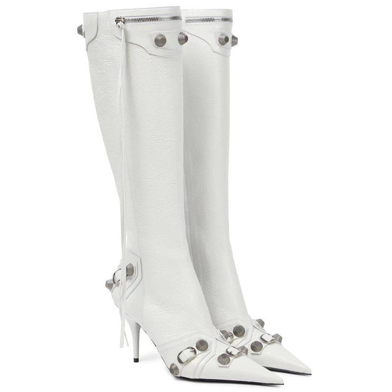 Stiletto Heel Pointed-toe Side Zip Metal Rivet Boots