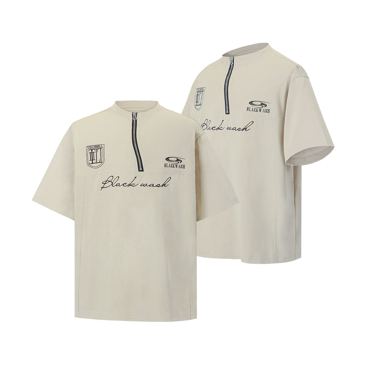 Summer Irregular Zipper Design Fabric Short Sleeve T-shirt
