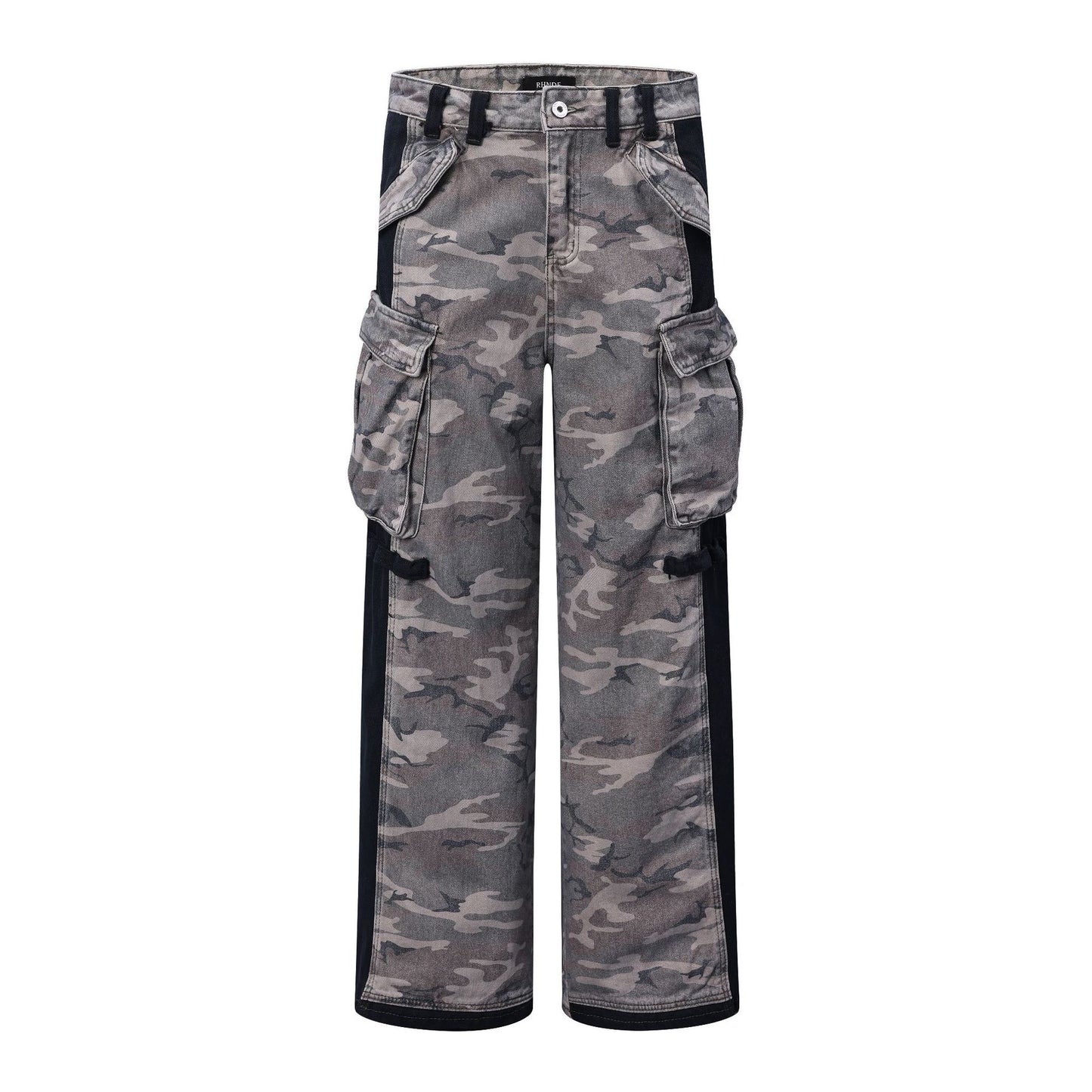 American-style Retro Patchwork Zipper Camouflage Men's And Women's Wide-leg Pants
