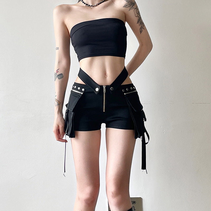 Design Pocket Stitching V-shaped Waist Of Trousers-head Hot Girl Ribbon INS Casual Shorts