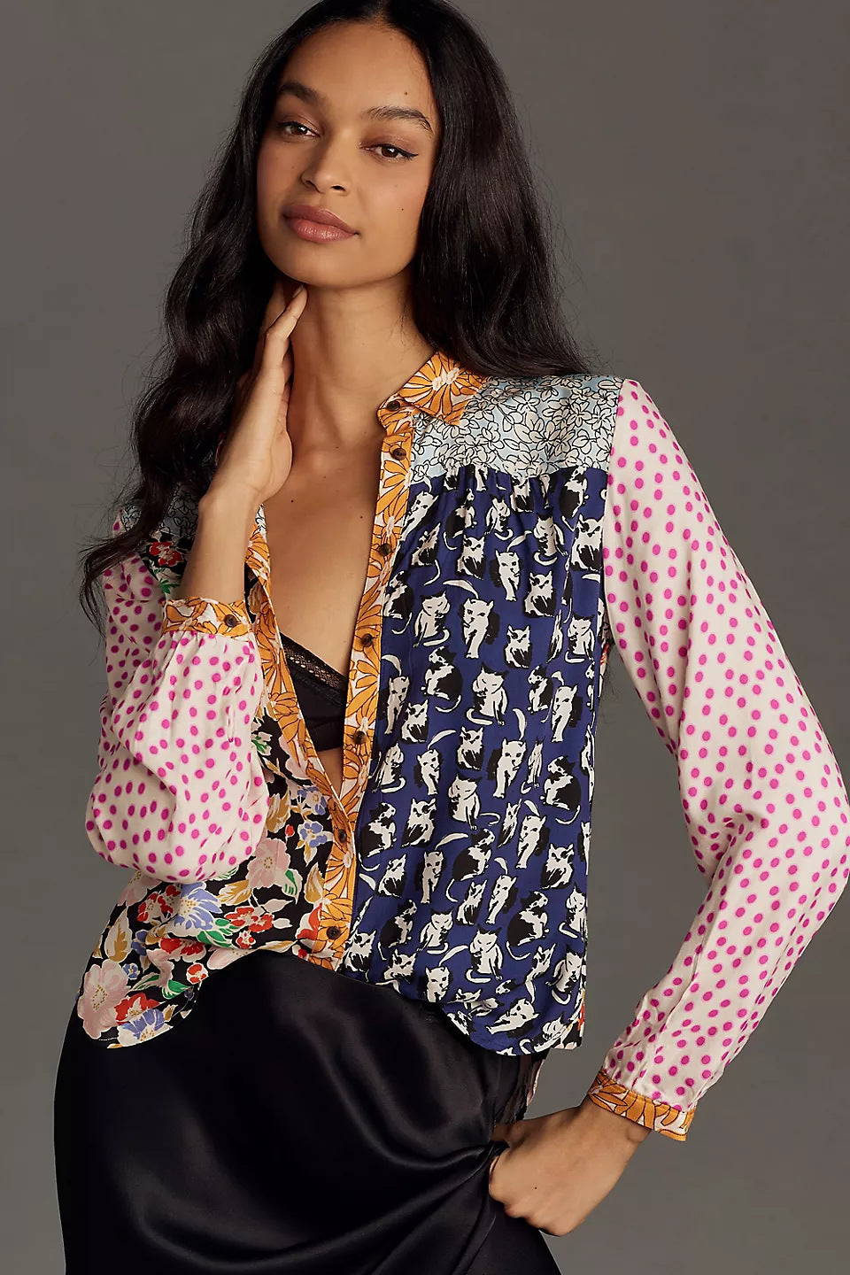Print Lapel Long Sleeve Shirt Women's