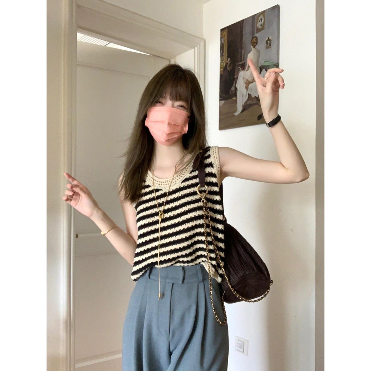 American Striped Knitted Camisole Vest