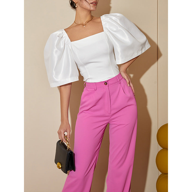 Women's Retro Lantern Sleeve Square Collar Elegant Top