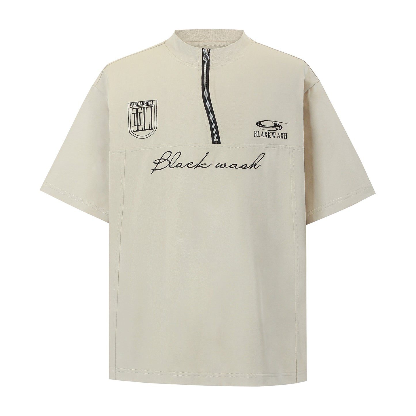 Summer Irregular Zipper Design Fabric Short Sleeve T-shirt