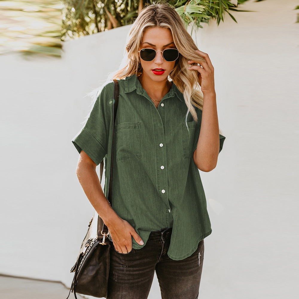 Casual All-matching Lapel Solid Color Simple Shirt