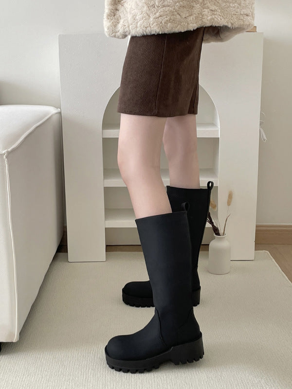 Black Fashion Women's Chunky Heel Ugly And Cute Big Boots