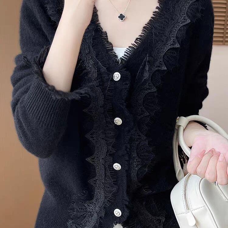 Autumn V-neck Lace Cardigan Women's Top