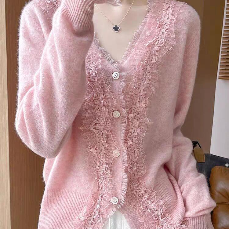 Autumn V-neck Lace Cardigan Women's Top