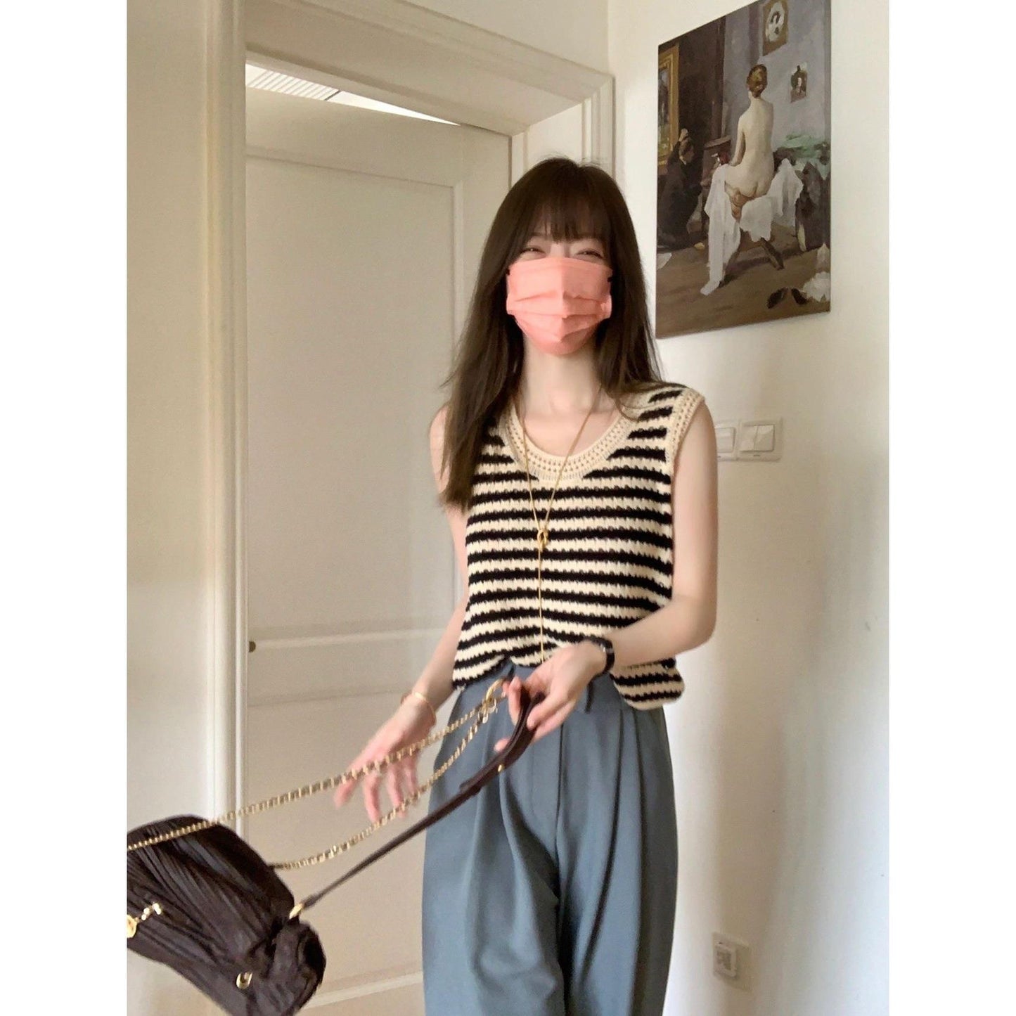 American Striped Knitted Camisole Vest