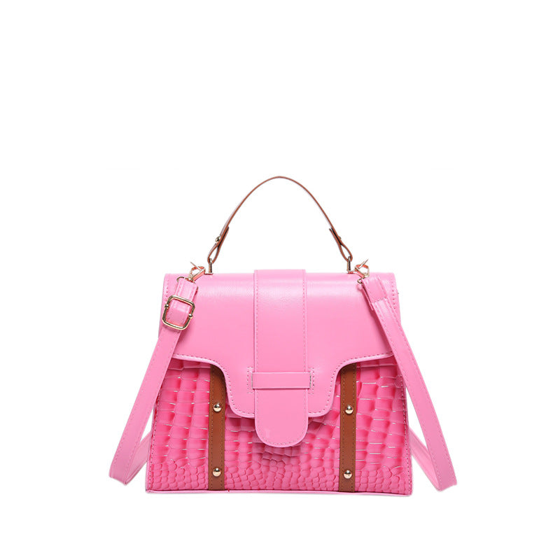 Contrast Color Alligator Print Handbag Retro Style