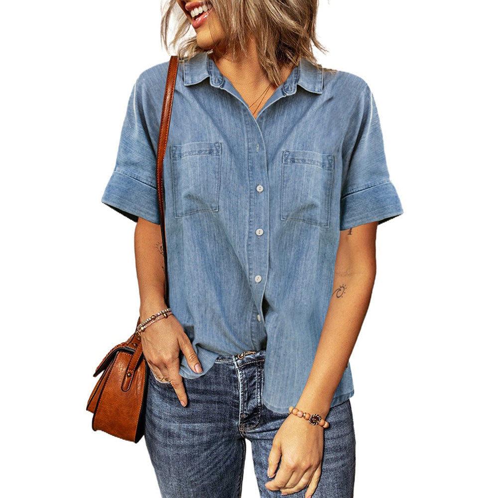 Casual All-matching Lapel Solid Color Simple Shirt