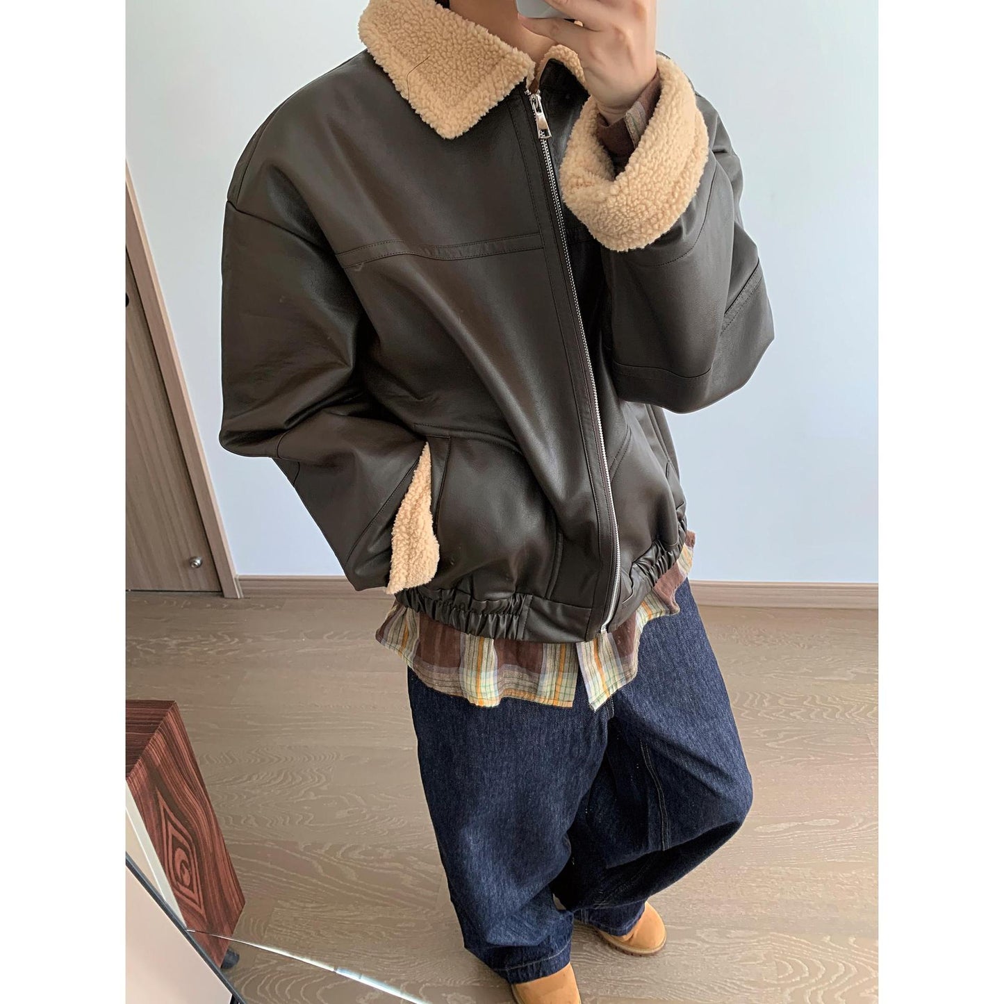 Loose Men's Casual Fleece Lined Coat