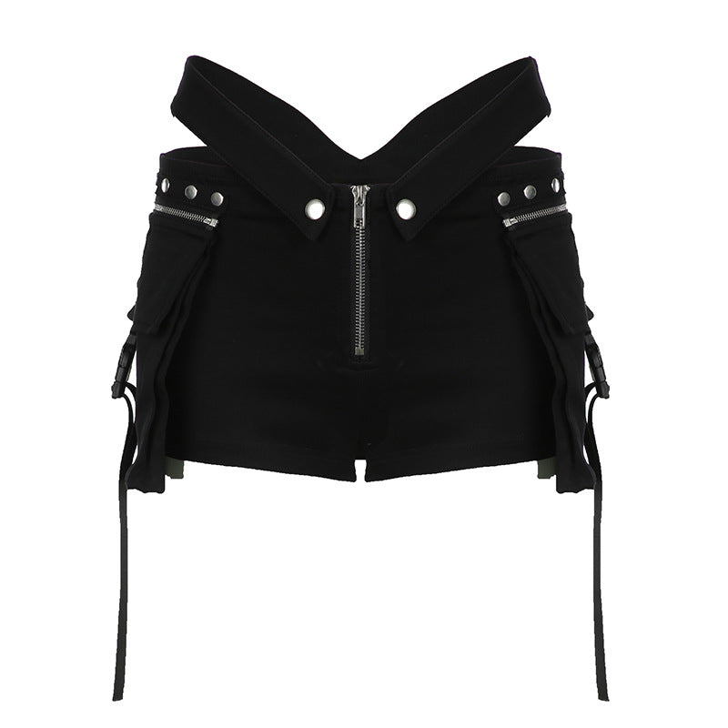 Design Pocket Stitching V-shaped Waist Of Trousers-head Hot Girl Ribbon INS Casual Shorts