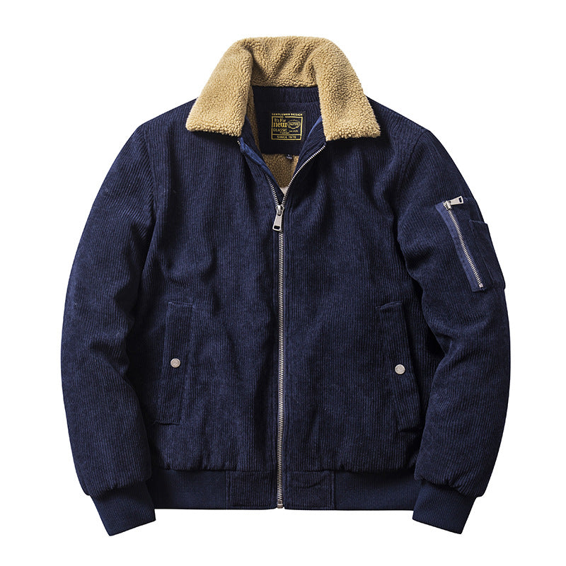 Autumn And Winter New Corduroy Cotton Coat Men's Fur Collar Casual