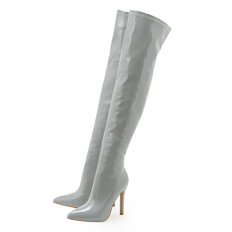 Women's High Heel Soft Patent Leather Inside Zipper Over The Knee Boots