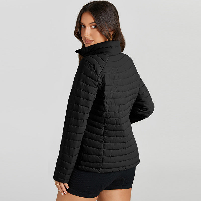 Quilted Zipped Cotton-padded Jacket Women's Warm Stand Collar