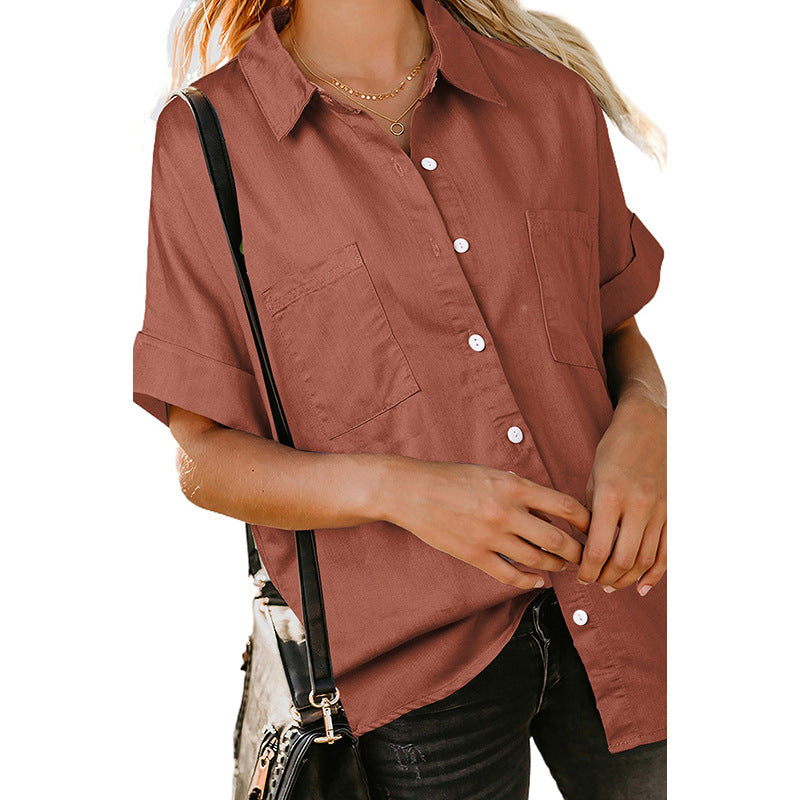 Casual All-matching Lapel Solid Color Simple Shirt