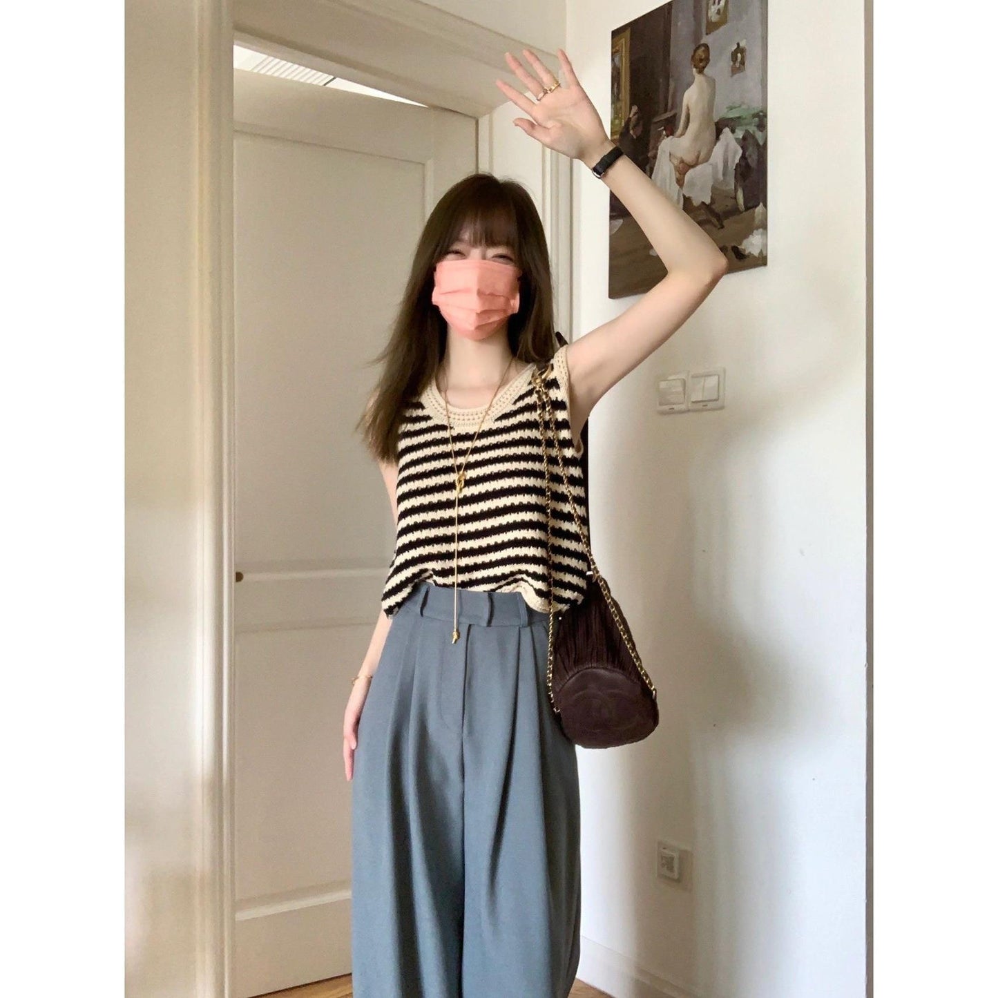 American Striped Knitted Camisole Vest