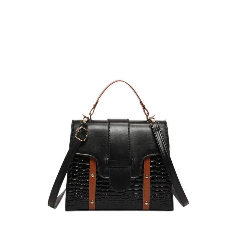 Contrast Color Alligator Print Handbag Retro Style