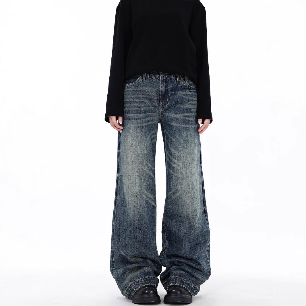 Men's American-style Retro Blue Loose Straight Jeans