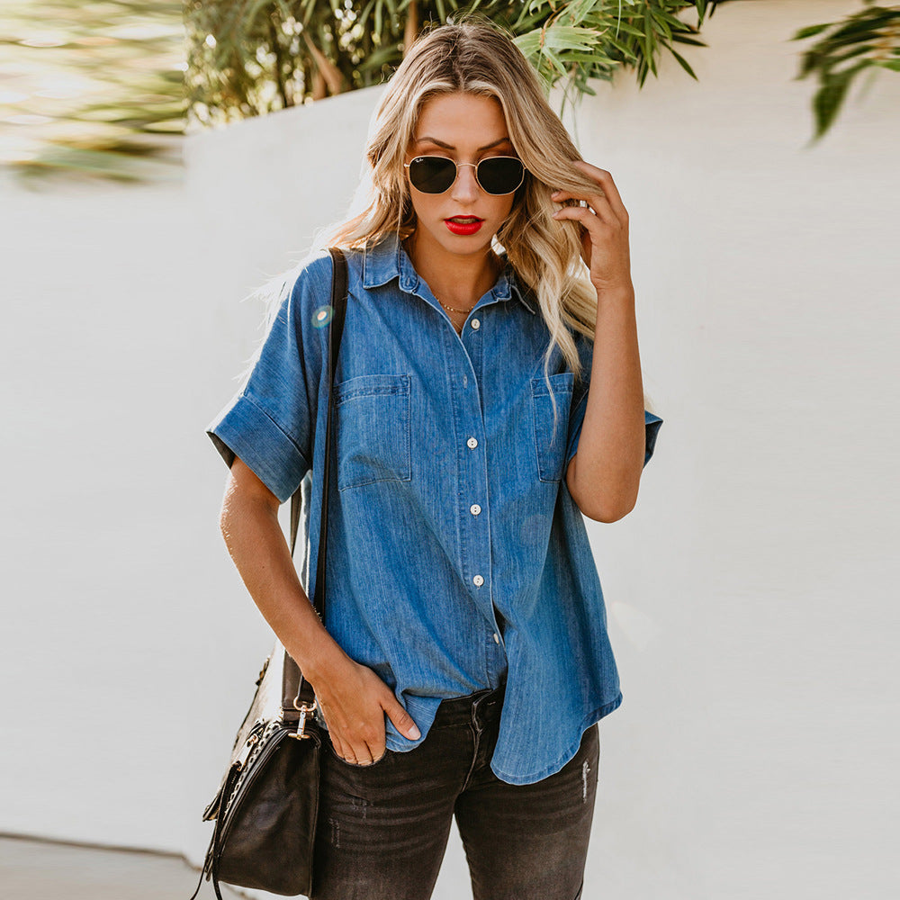 Casual All-matching Lapel Solid Color Simple Shirt