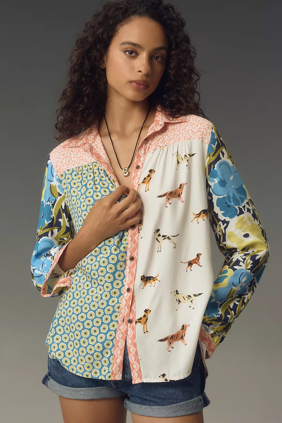 Print Lapel Long Sleeve Shirt Women's