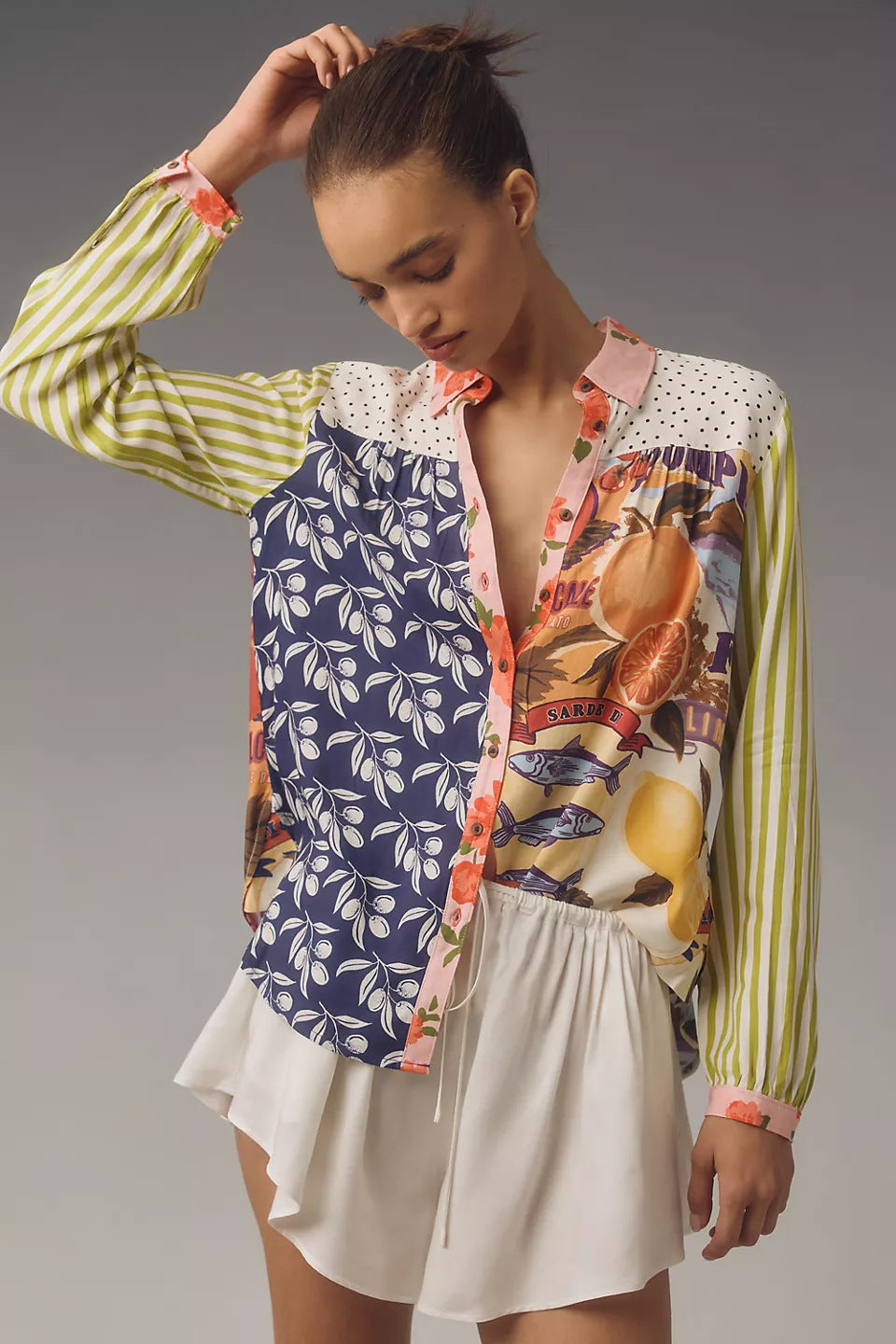 Print Lapel Long Sleeve Shirt Women's
