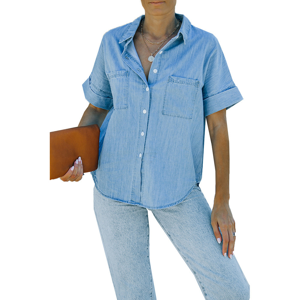 Casual All-matching Lapel Solid Color Simple Shirt