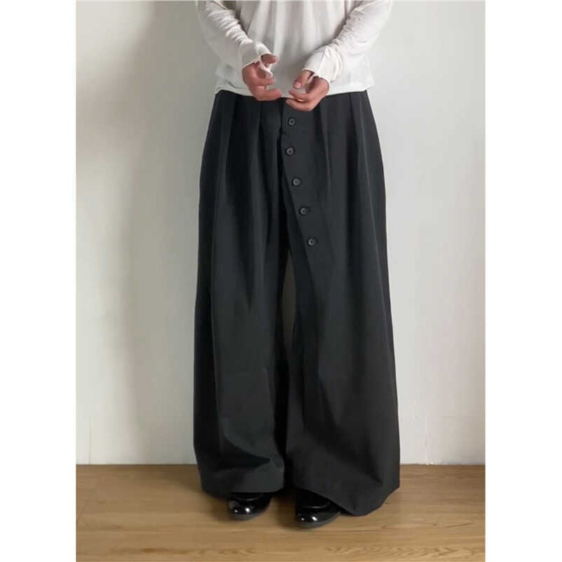 American Retro Ring Button Black Suit Pants