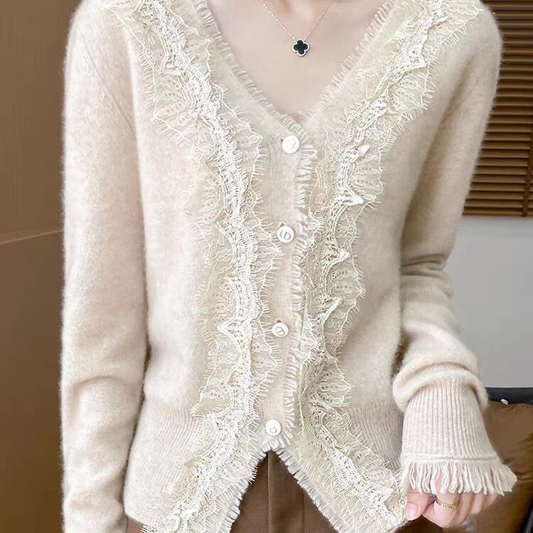 Autumn V-neck Lace Cardigan Women's Top