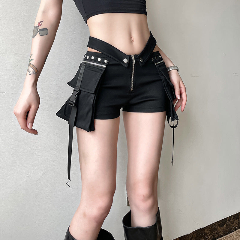 Design Pocket Stitching V-shaped Waist Of Trousers-head Hot Girl Ribbon INS Casual Shorts