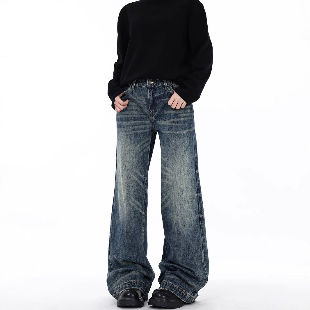 Men's American-style Retro Blue Loose Straight Jeans