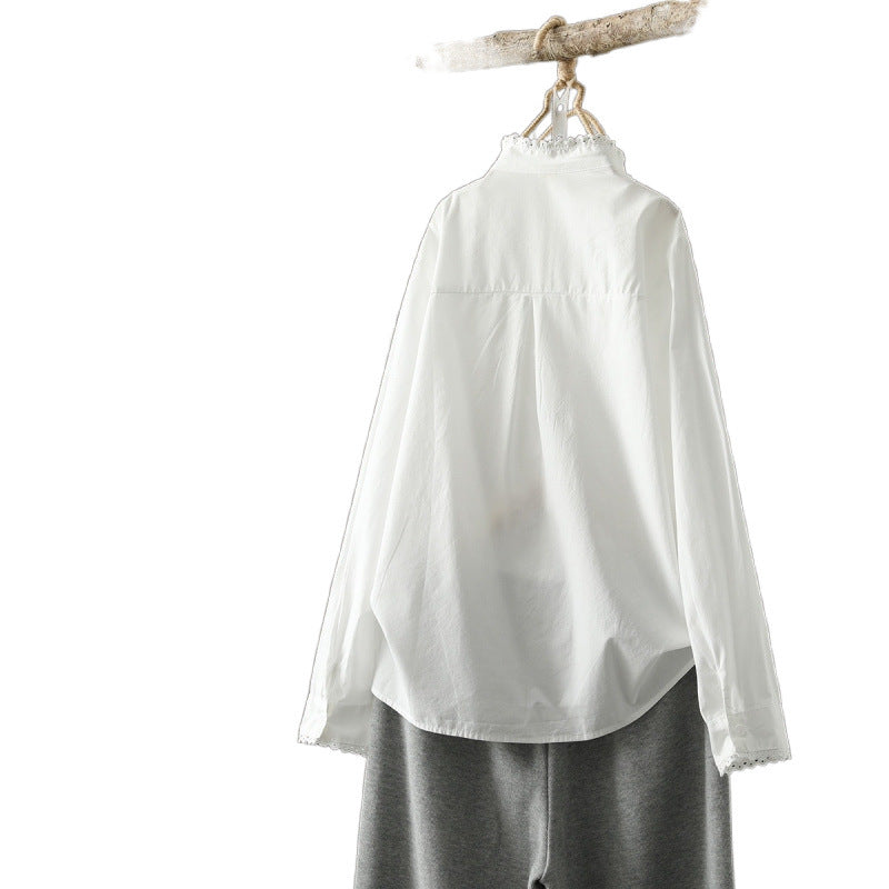 Women's Embroidered Cotton Shirt With Wooden Ears