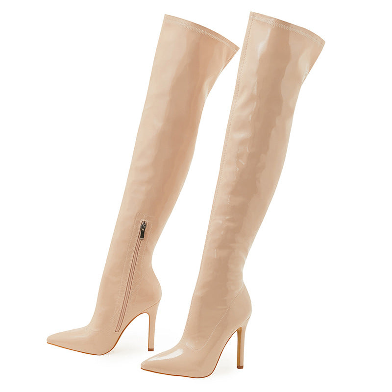 Women's High Heel Soft Patent Leather Inside Zipper Over The Knee Boots