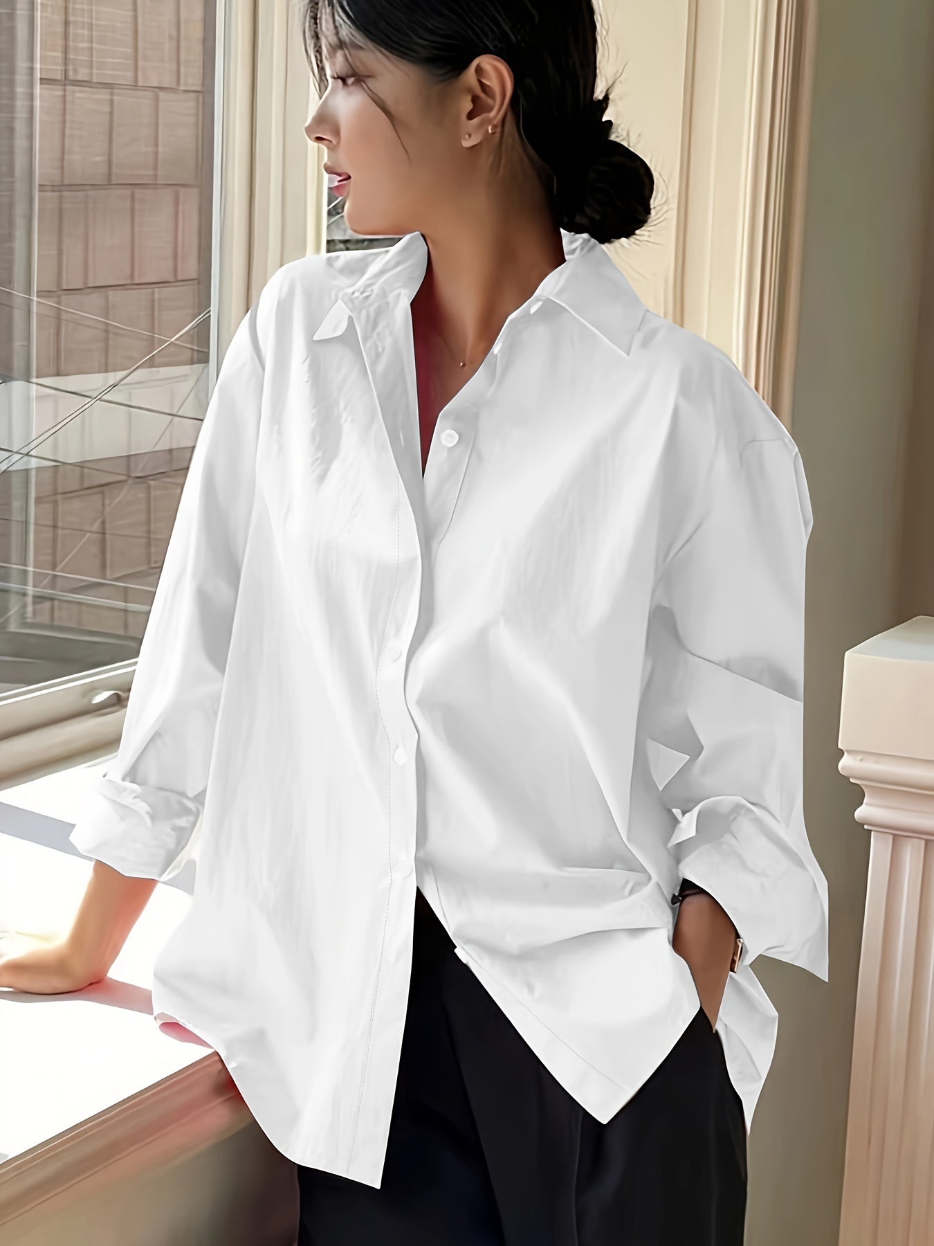 Simple Casual Long Sleeve Solid Color Shirt With Pocket