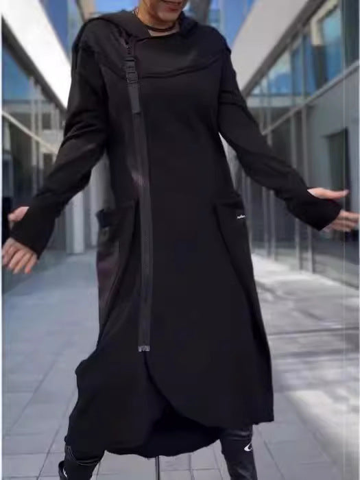 Women's Long Irregular Hem Zipper Fashion Pocket Sweatshirt