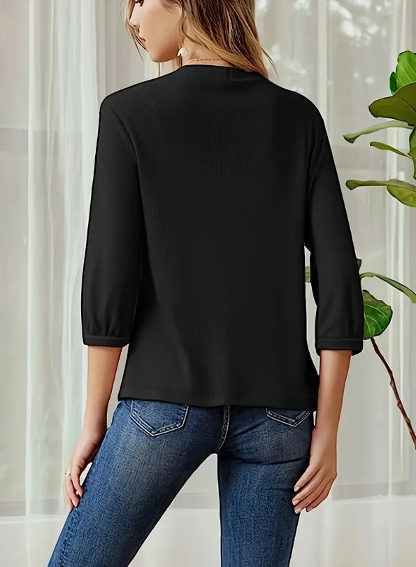 Seven Sleeves Solid Color Waffle Knit Cardigan