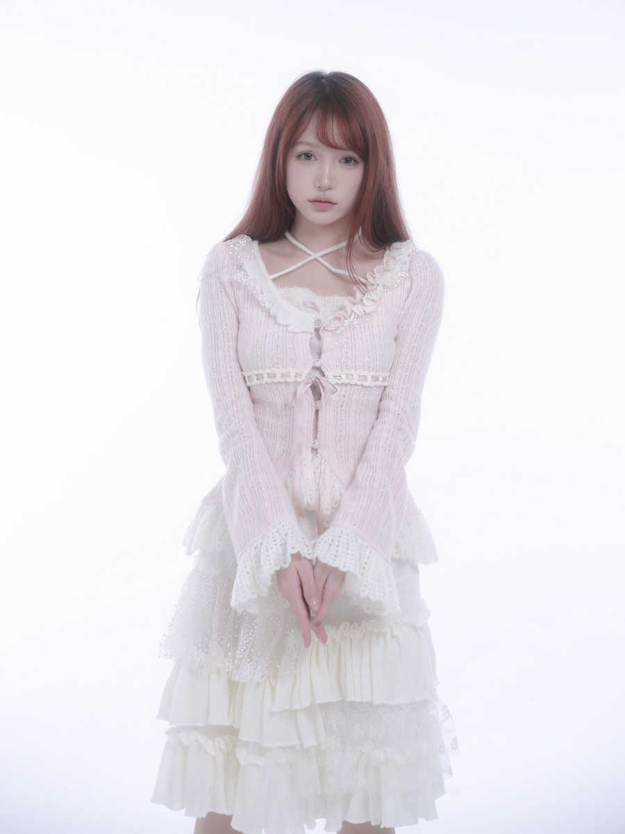 Fleece Knitted Cardigan Asymmetric Lace
