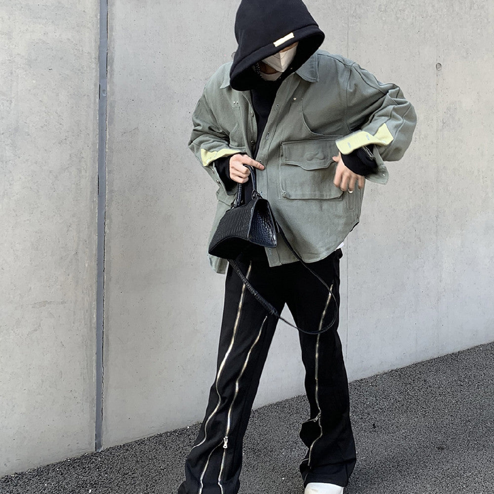Hip Hop Zipper Split Jeans Men