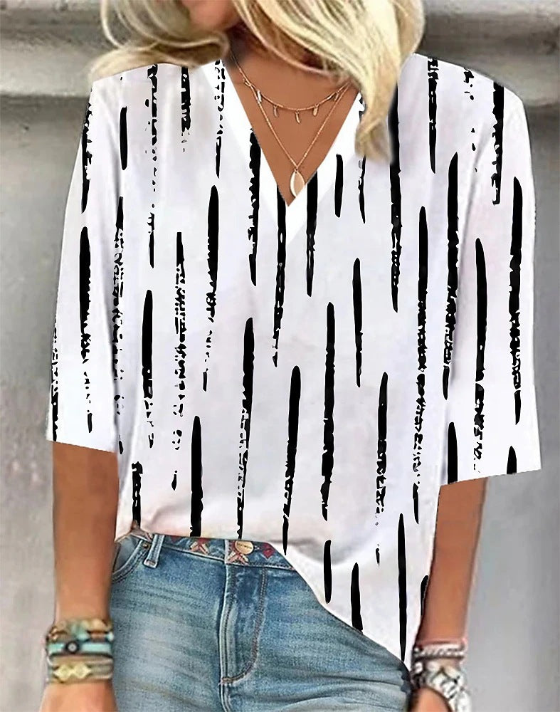 Cross-border Amazon Clothing 3D Printed V-neck Pullover Leisure Cropped POD Customization