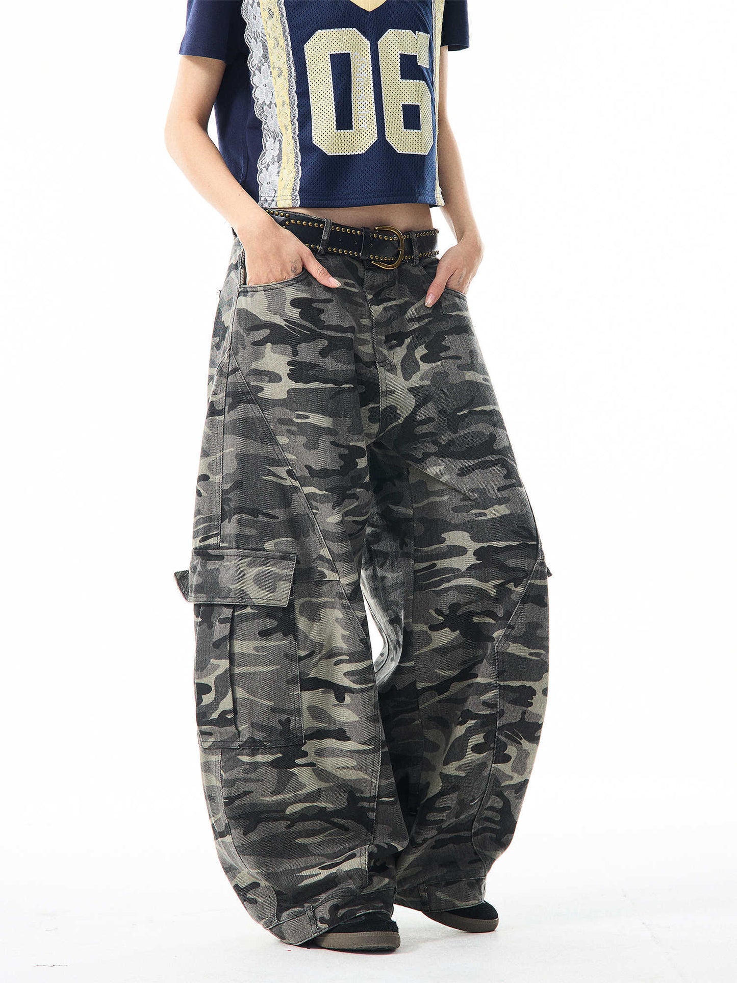 Retro Camouflage Wide-leg Overalls Women's Loose Casual Pants