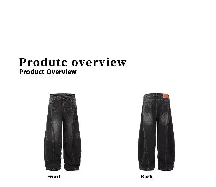 Retro Cat Beard Machete Jeans Women Loose Straight-leg Wide-leg