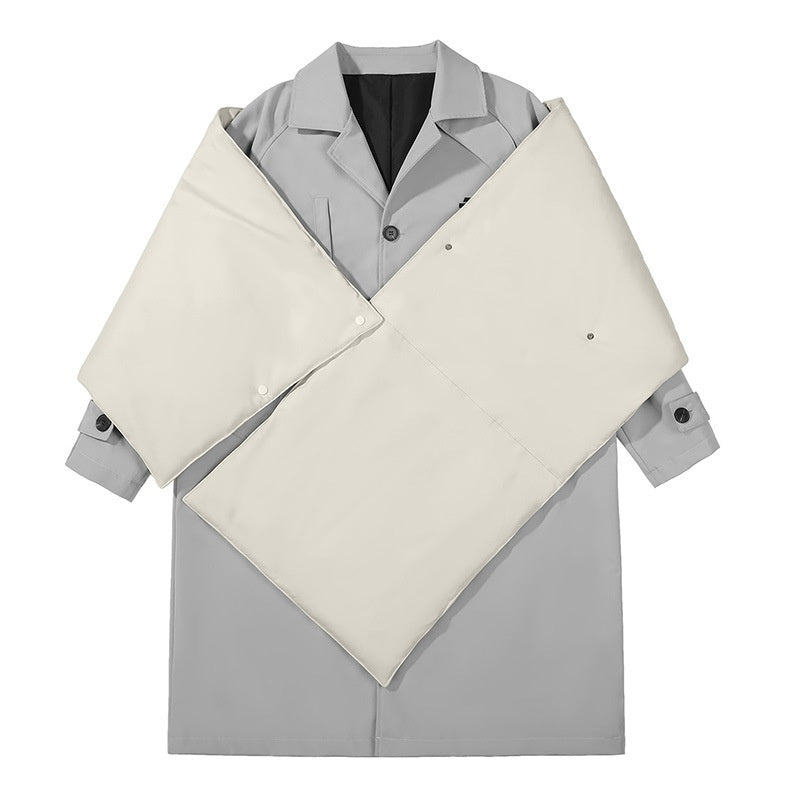 Detachable Shawl Trench Coat Two-piece Men's Loose Casual Mid-length Coat