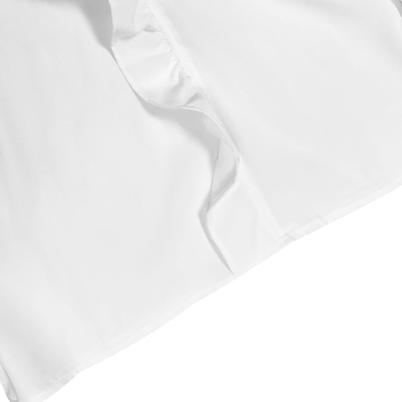 Women's Solid Color Long Sleeve Ruffled V-neck Pleated Shirt For Women