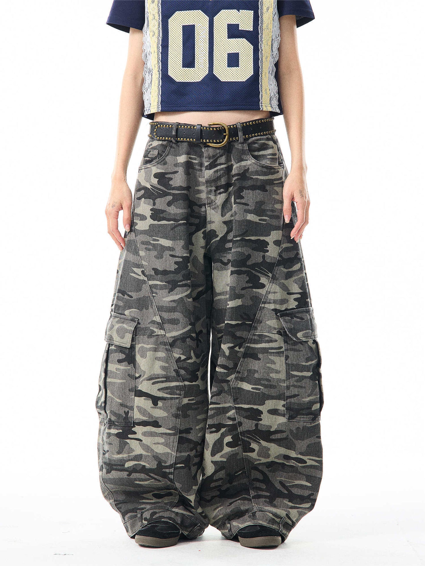 Retro Camouflage Wide-leg Overalls Women's Loose Casual Pants