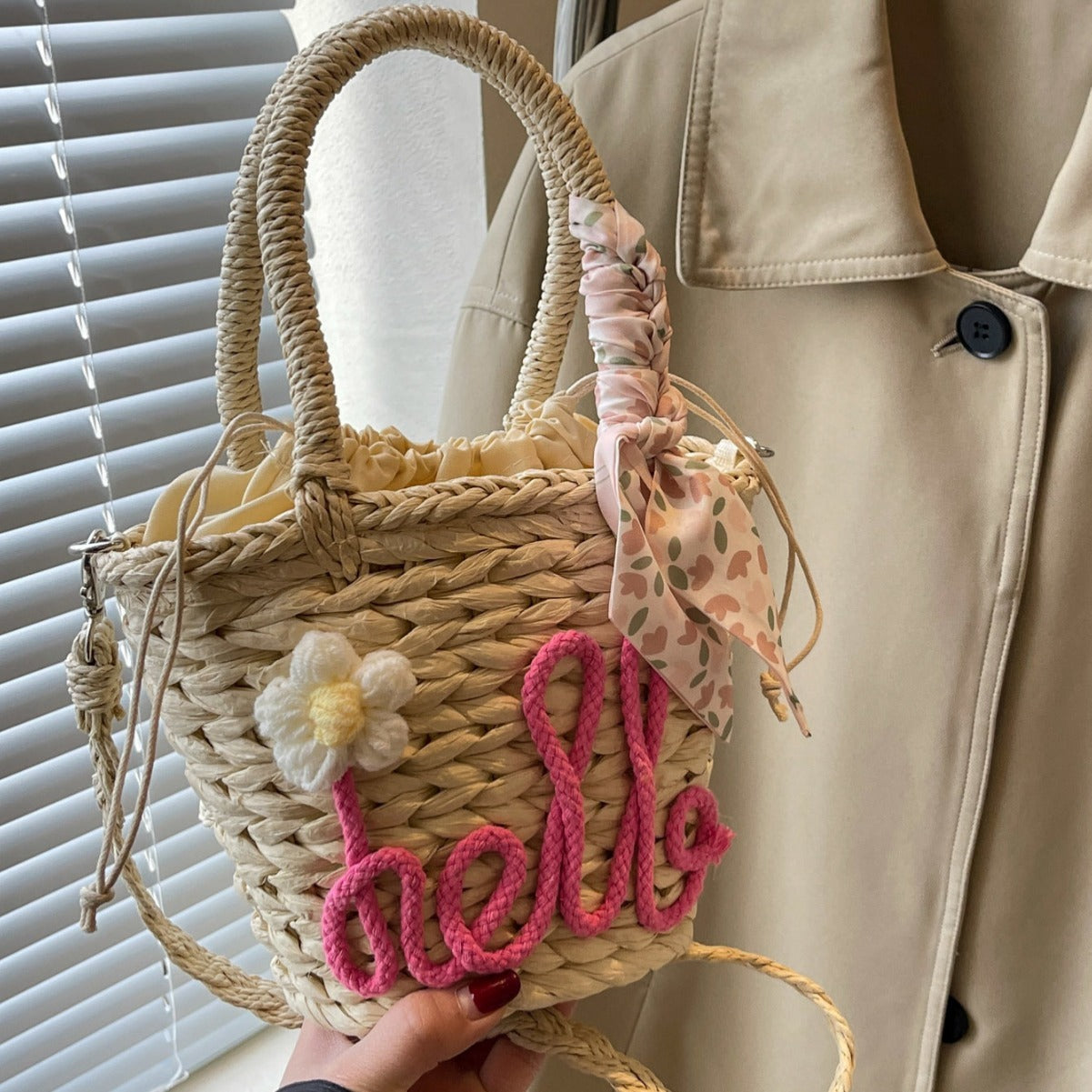 Woven Handbag Women's Fashion Letter Straw Cross Body Bag