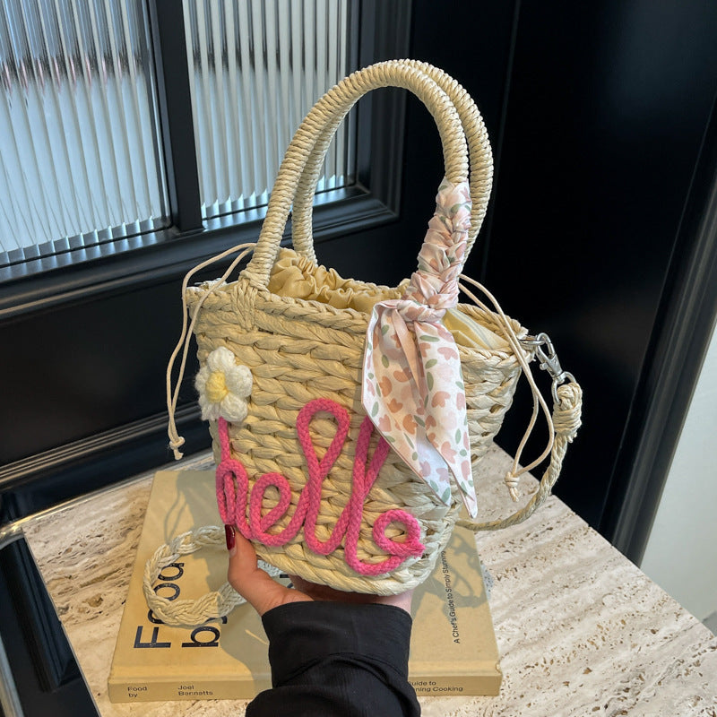 Woven Handbag Women's Fashion Letter Straw Cross Body Bag