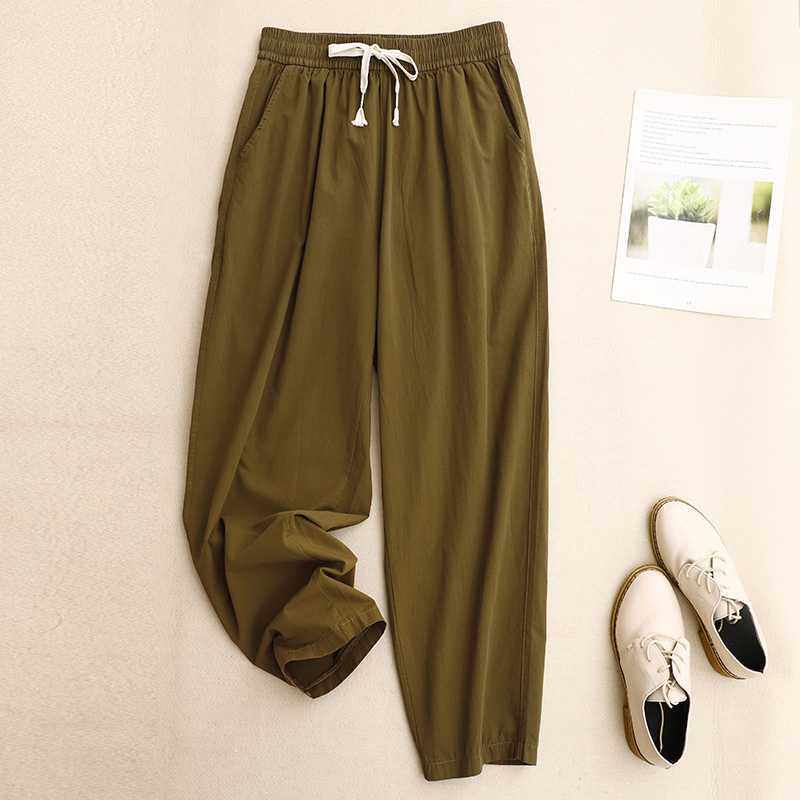 Pure Cotton Casual Pants Simple Tapered Cropped Pants Mid Waist